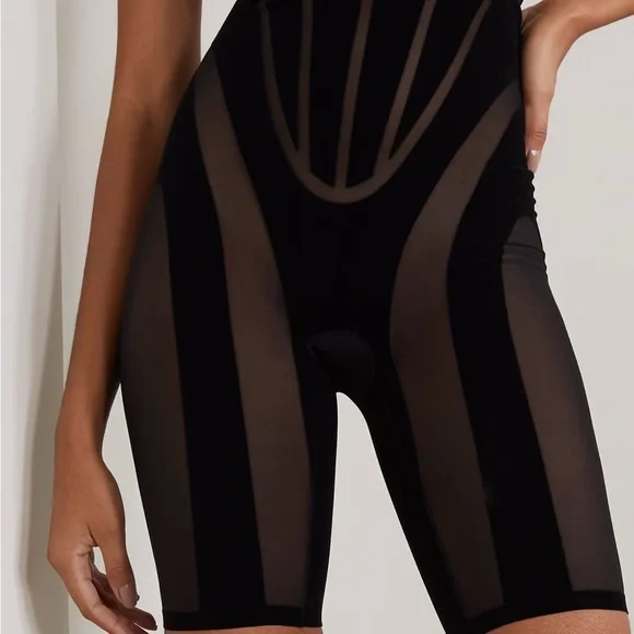 Mugler X Wolford high waist short flocked mesh panel stretch tull sz medium - Picture 10 of 10